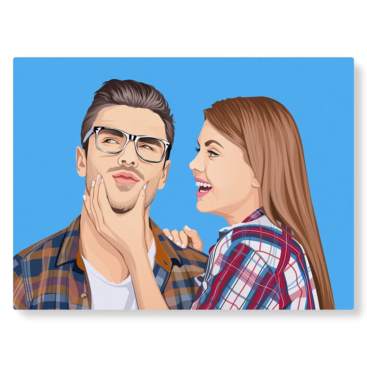 Portrait illustré en couple : PicsArt bleu clair - Studio Pop Art