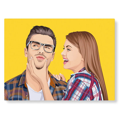 Portrait illustré en couple : PicsArt jaune - Studio Pop Art